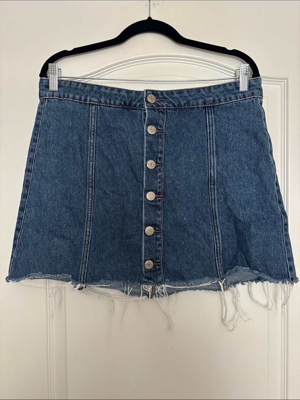 Aeropostale Blue Denim Button-Front Frayed Mini Skirt
